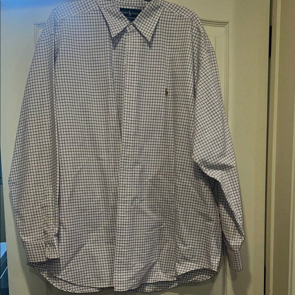 Men's Ralph Lauren Cotton White & Purple Checkered Button-Up Shirt - Picture 1 of 5